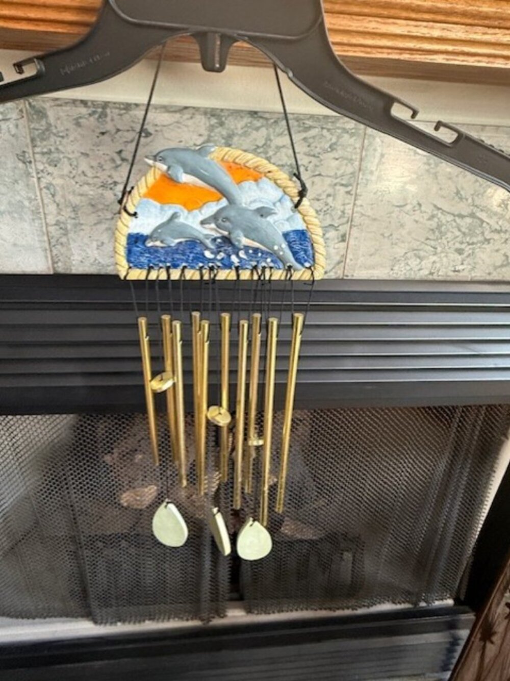 Ceramic & Metal Dolphin Family Swimming Wind Chime